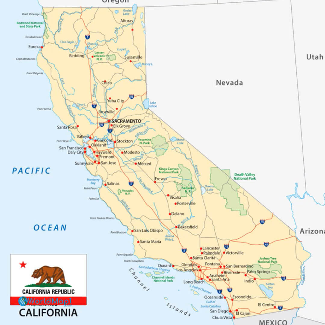Carte de la Californie du Nord avec Sacramento